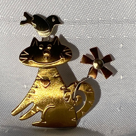 Cat Bird Figure Tri-tone Artisan Brooch Pin - Picture 14 of 16
